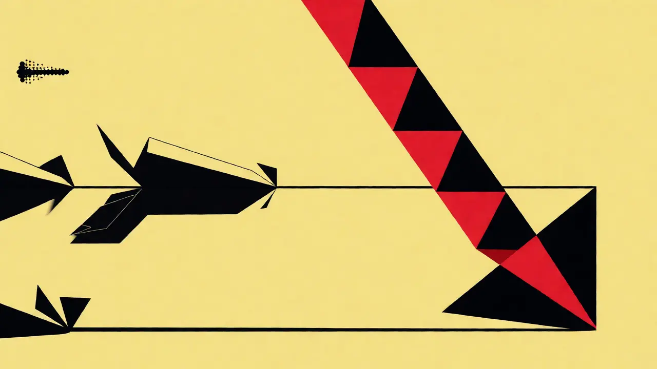 Graphique Bauhaus montrant l'effondrement du prix KSWAP avec une grande flèche rouge descendante.