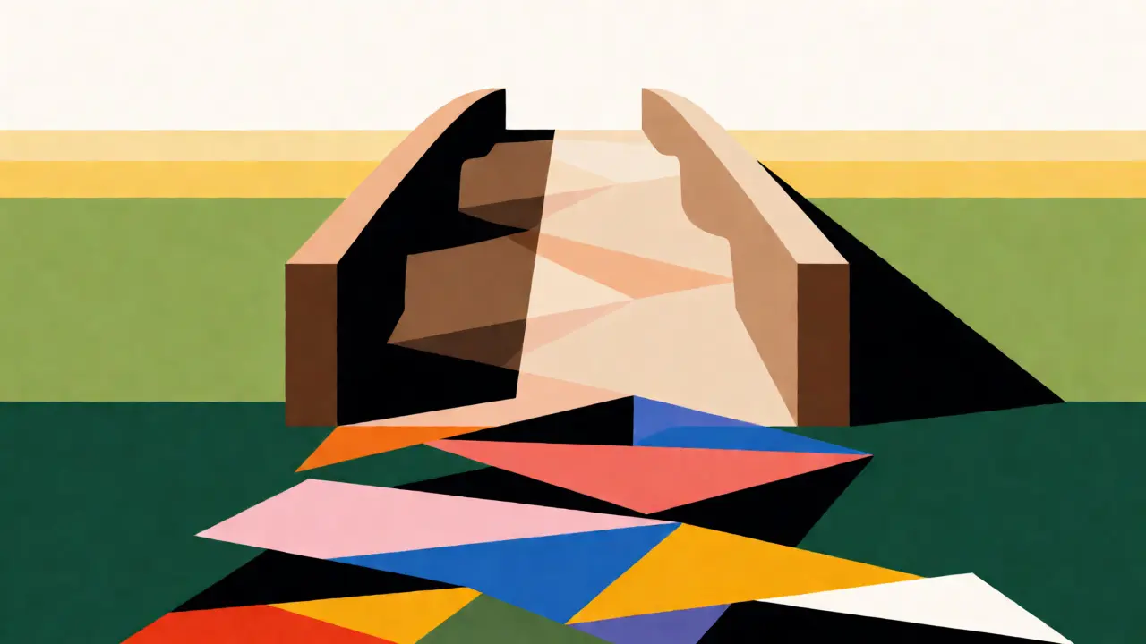 Illustration Bauhaus comparant un chemin solide vers la sécurité à une route instable et risquée