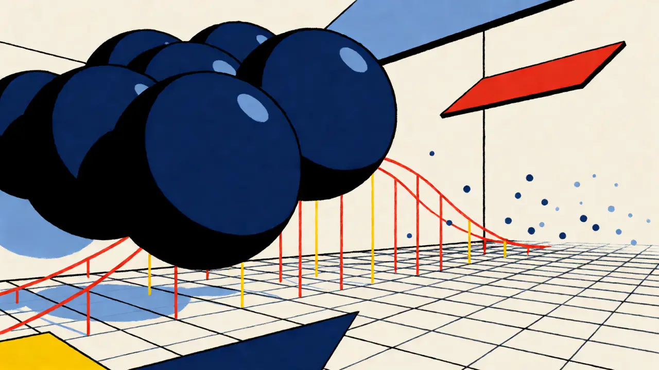 Scène abstraite montrant la pression des baleines sur le marché crypto en style Bauhaus.