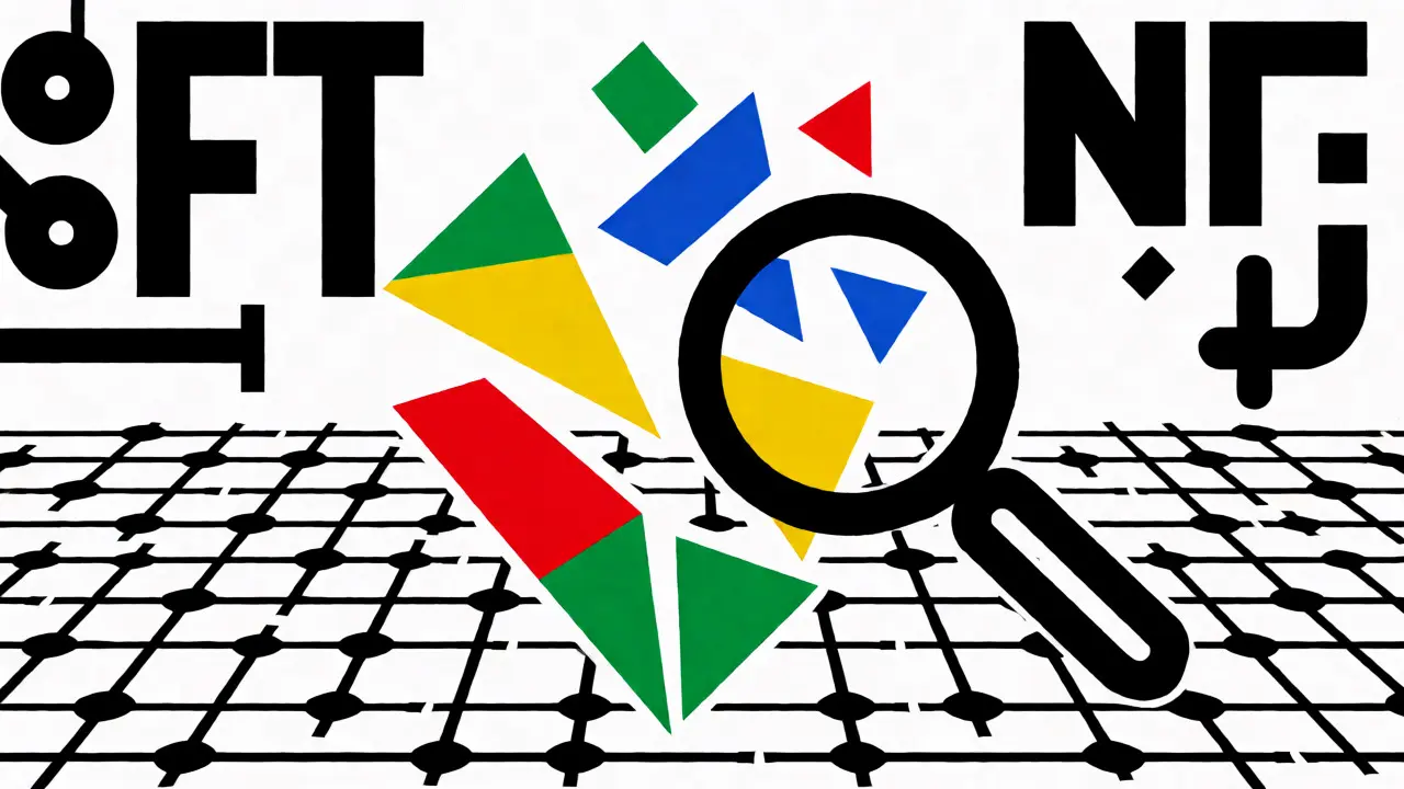 Art abstrait Bauhaus montrant des fragments d'œuvre sur un registre blockchain.