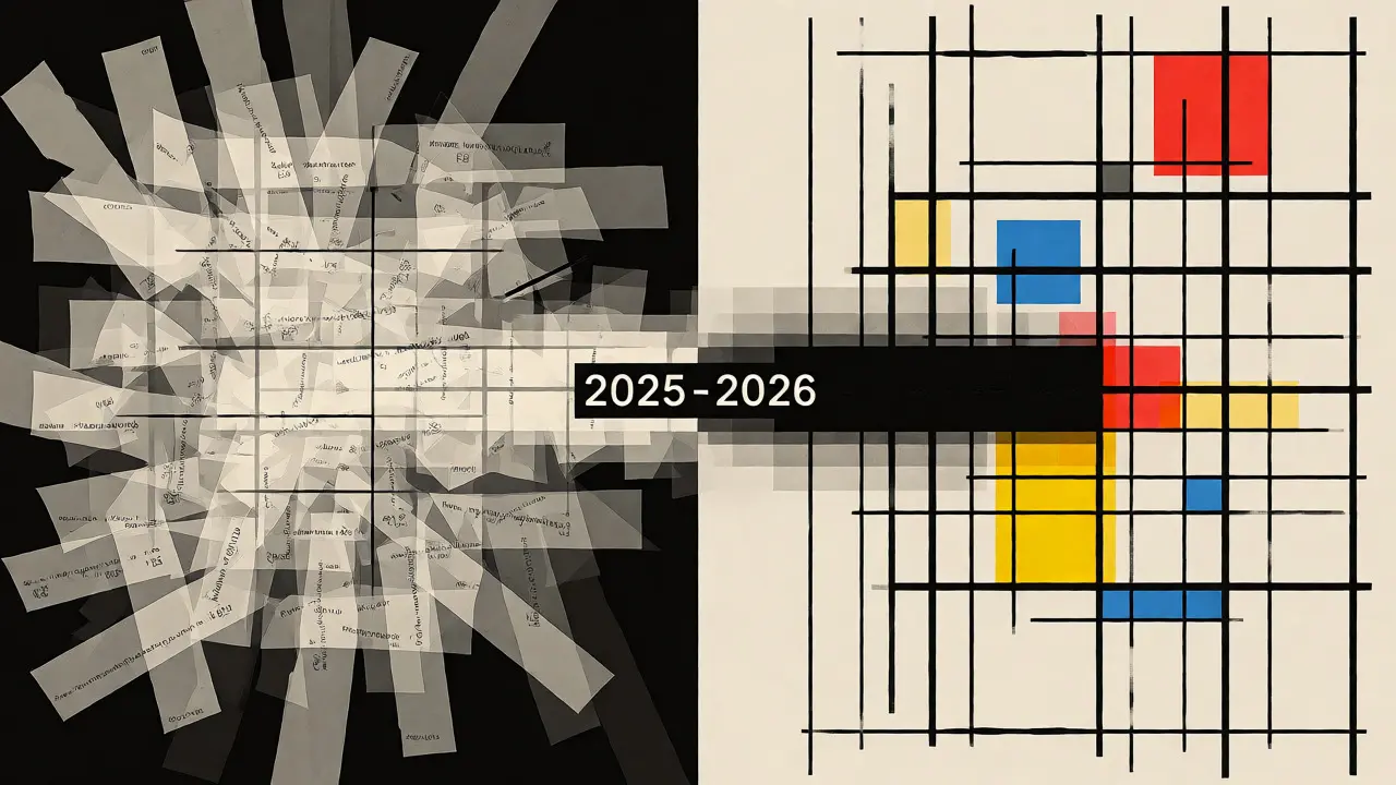 Art conceptuel Bauhaus illustrant la transition vers les nouvelles régulations fiscales crypto structurées.