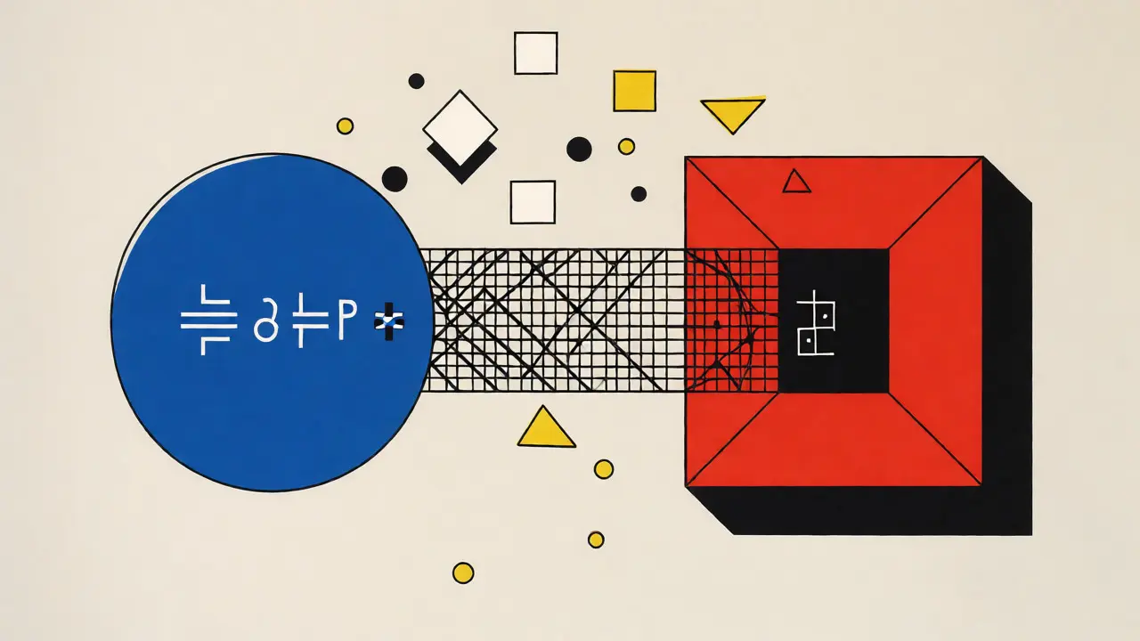 Art géométrique montrant l'interaction cryptographique entre engagements et preuves
