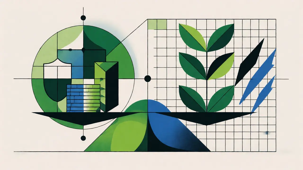 Composition abstraite Bauhaus symbolisant la finance verte et les régulations écologiques.