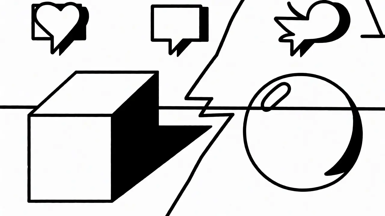 Illustration Bauhaus contrastant deux formes géométriques pour représenter la confusion entre deux projets cryptos.