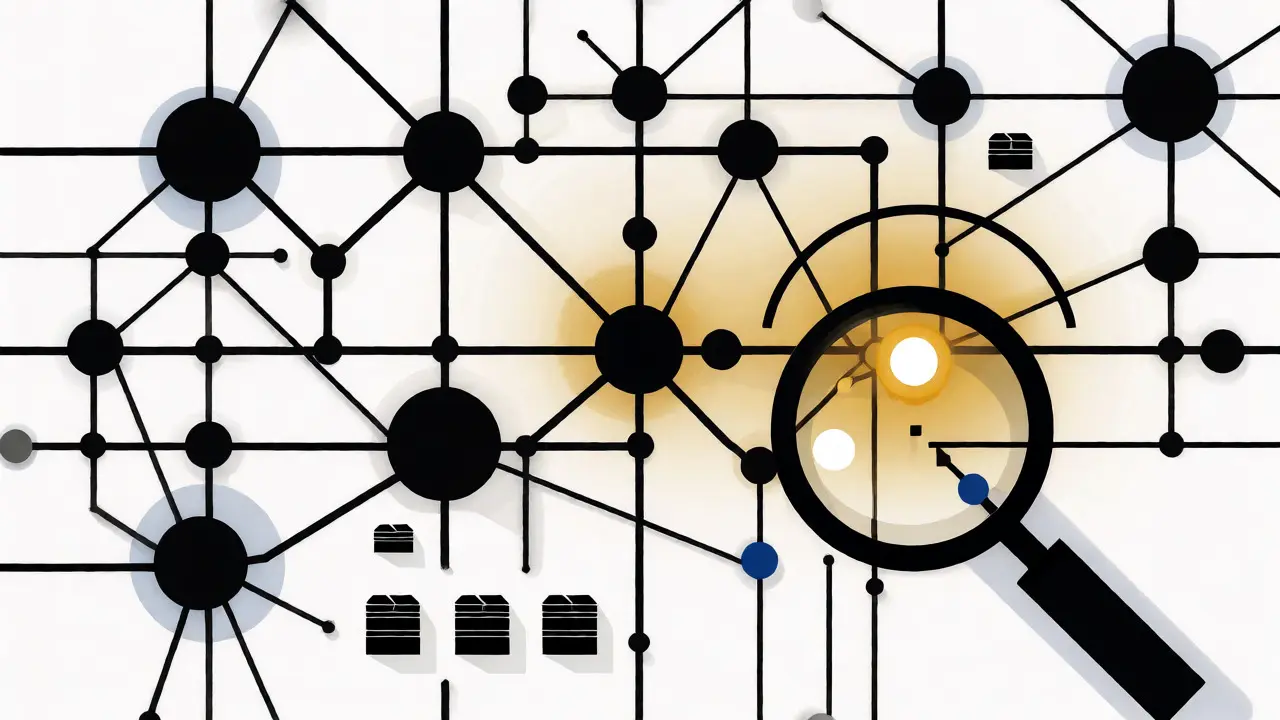 Illustration Bauhaus de la forensique blockchain et des nœuds de sécurité