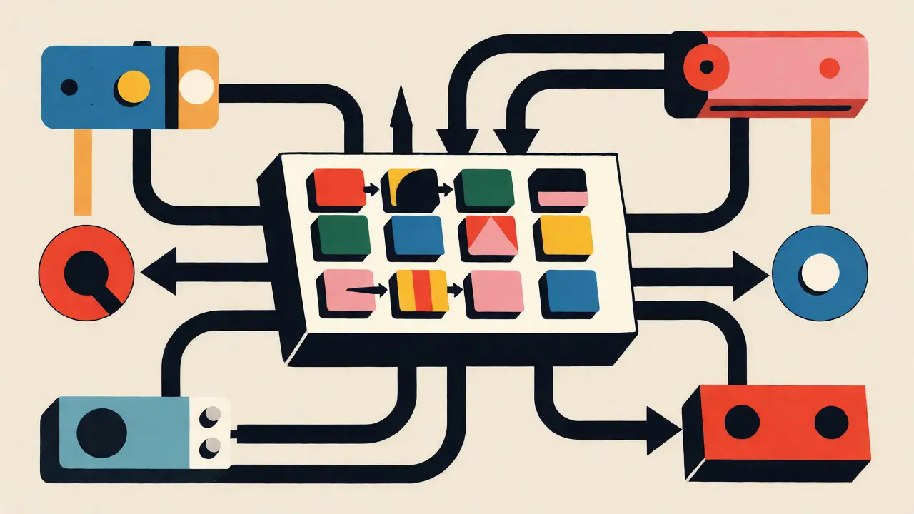 Illustration Bauhaus montrant la récupération via une phrase de récupération géométrique