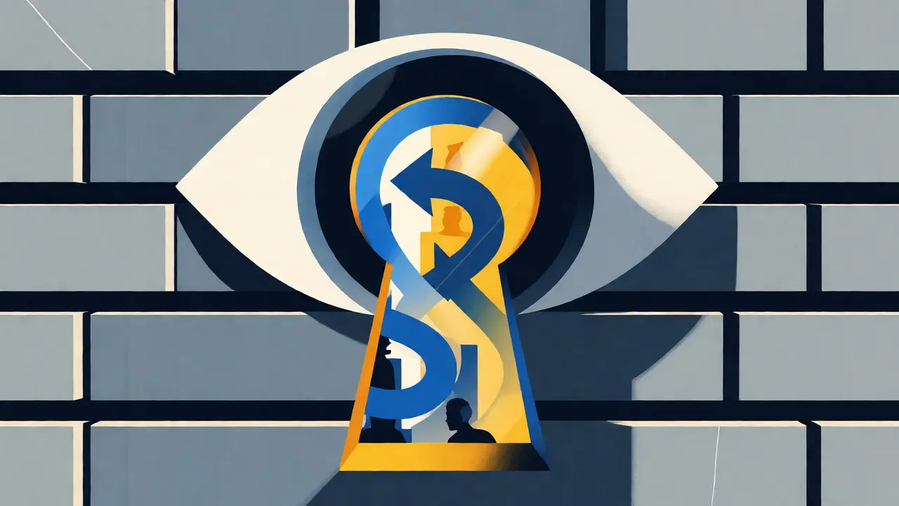 Oeil géométrique regardant à travers une clé de lecture dans un registre blockchain