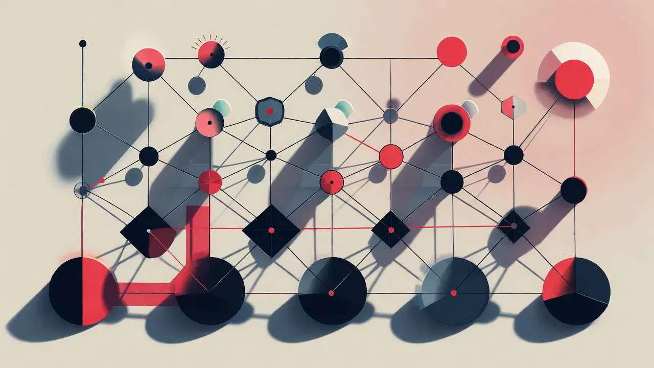 Visualisation abstraite de la gouvernance décentralisée et de la liquidité du protocole Qubit.